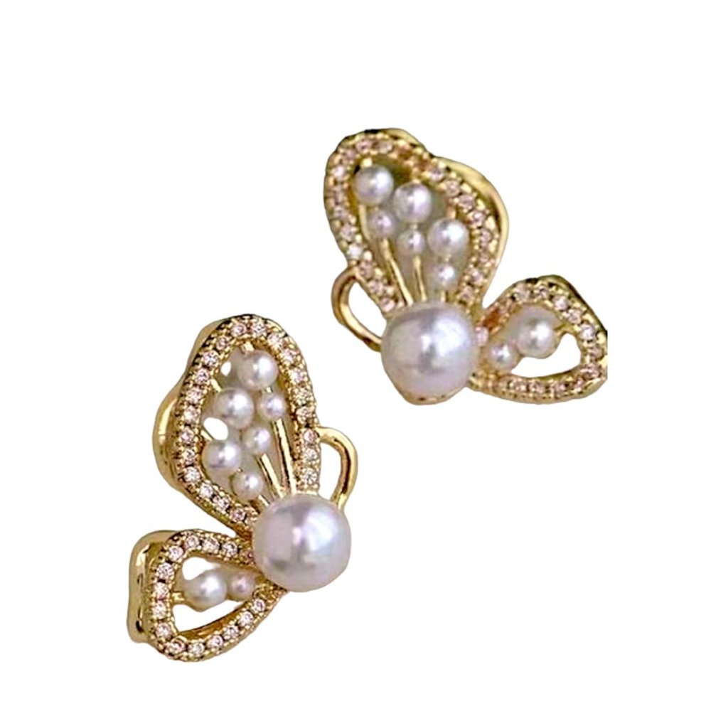 New Women's Fashion Pearl Butterfly Stud Earrings
